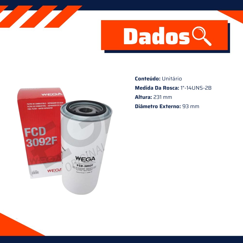 Filtro de Combustível com Dreno - Wega - FCD-3092F