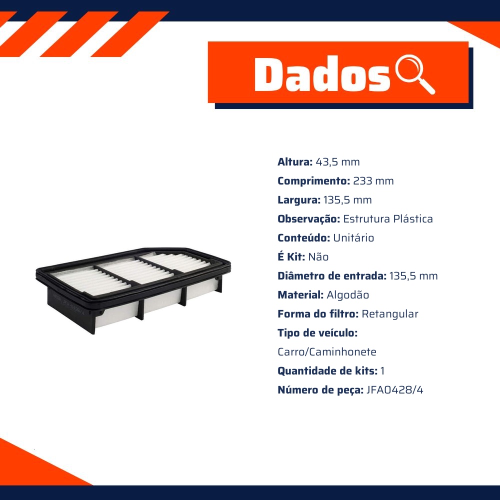 Filtro de Ar do Motor - Wega - JFA-0428/4
