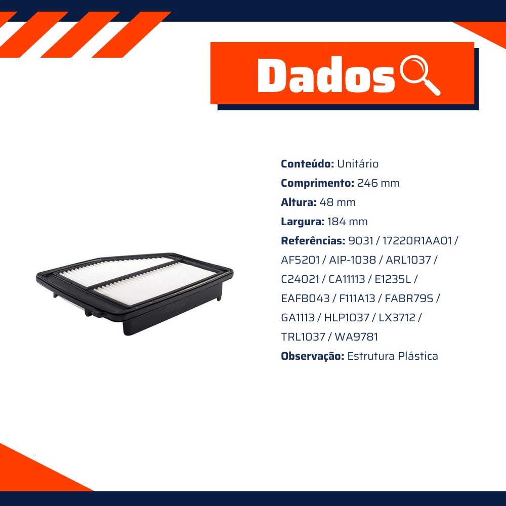 Filtro de Ar para Honda Civic - Wega - JFA-0438