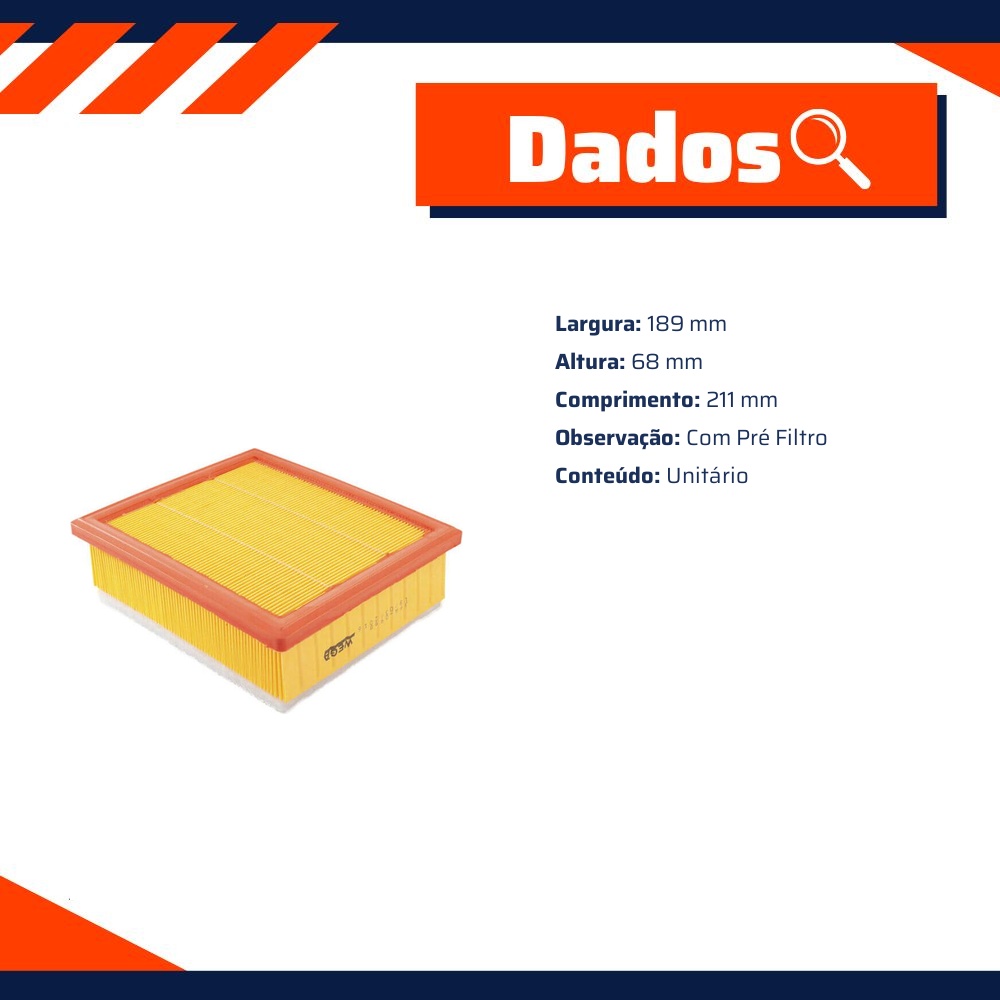 Filtro de Ar do Motor - Wega - JFA-0998