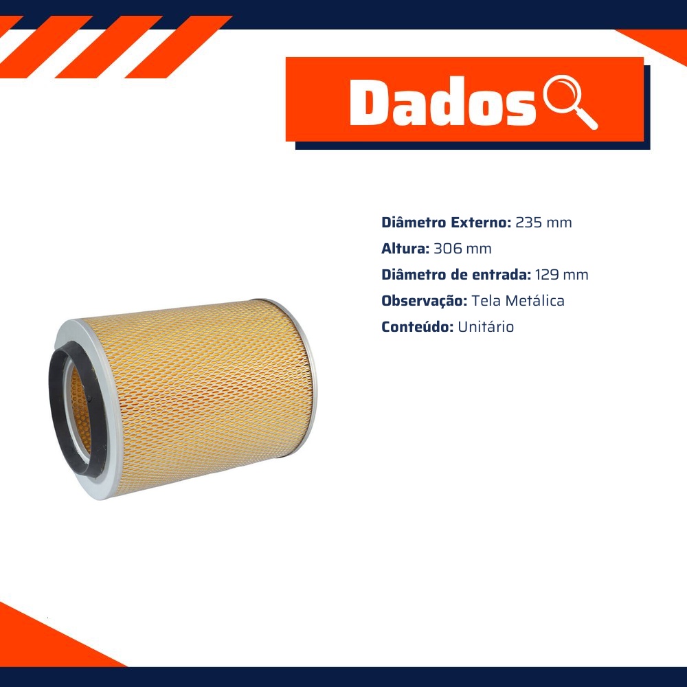 Filtro de Ar para Hyundai HD 78 e HD 80 - Wega - JFA-0H18