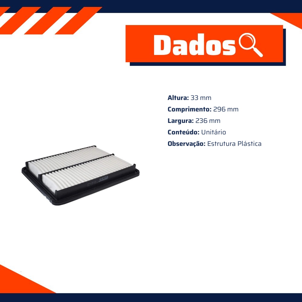 Filtro de Ar para Kia Sorento - Wega - JFA-0K10