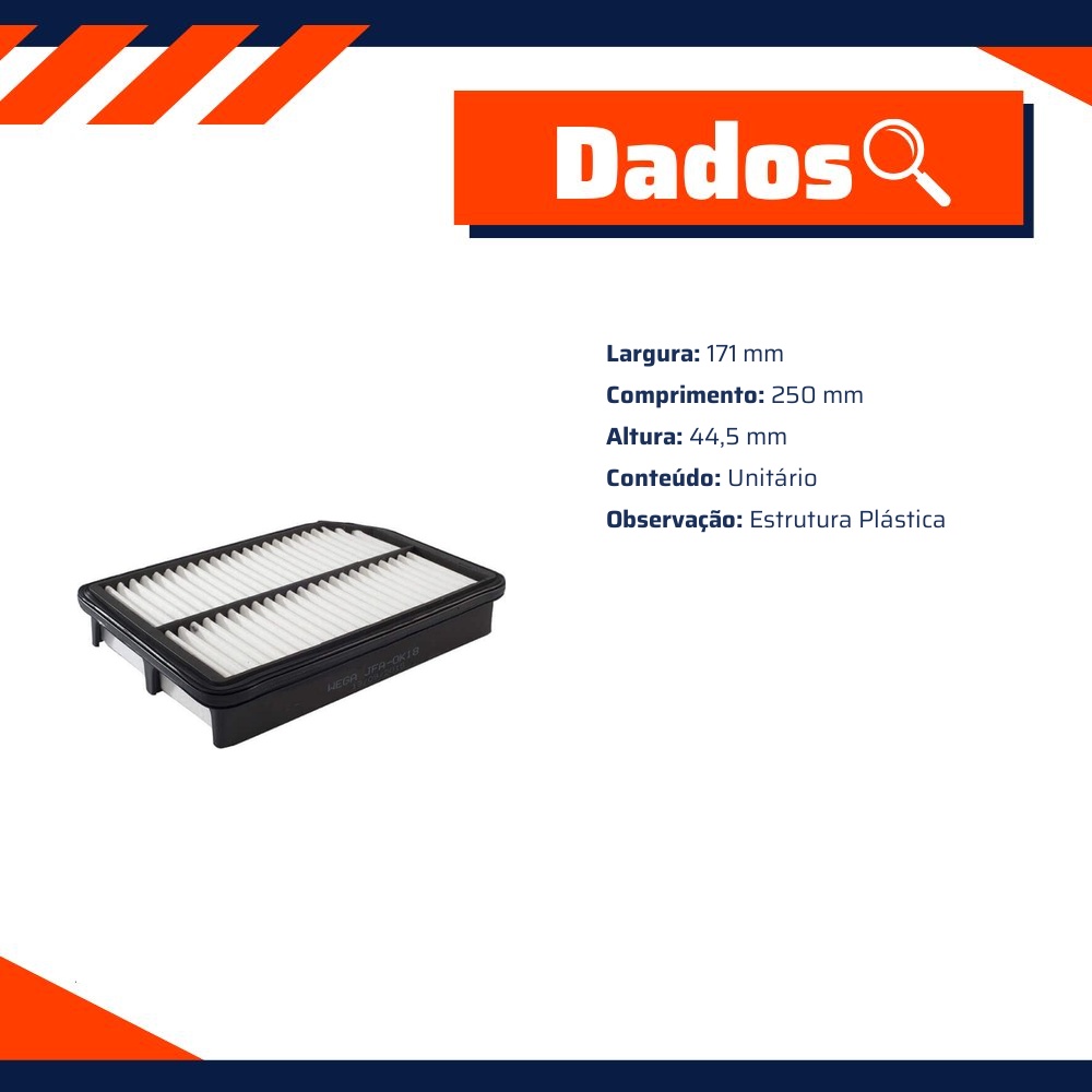 Filtro de Ar para Kia Cerato - Wega - JFA-0K18