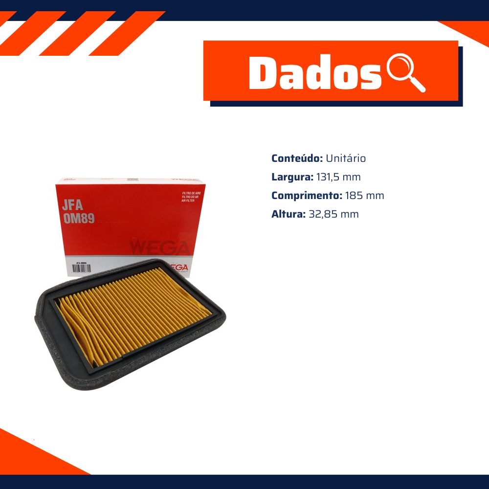 Filtro de Ar para Yamaha XTZ 150 CROSSER e YS 150 FAZER - Wega - JFA-0M89