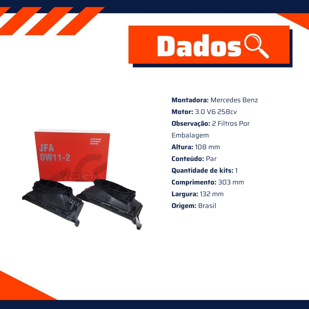 Filtro de Ar do Motor - Wega - JFA-0W11-2