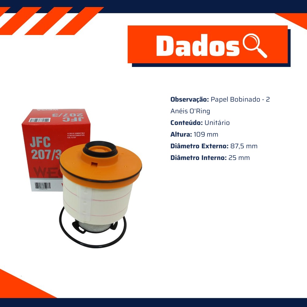 Filtro de Combustível para Toyota Hilux - Wega - JFC-207/3