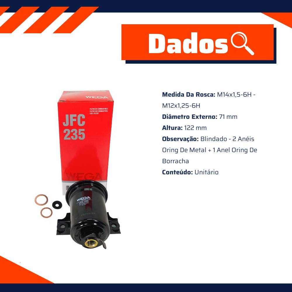 Filtro de Combustível para Toyota Corolla Corolla Wagon - Wega - JFC-235