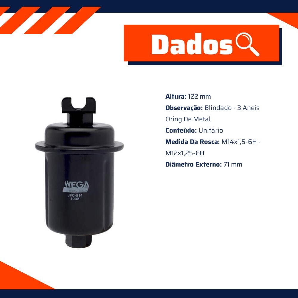 Filtro de Combustível para Hyundai Accent Toyota Camry - Wega - JFC-514