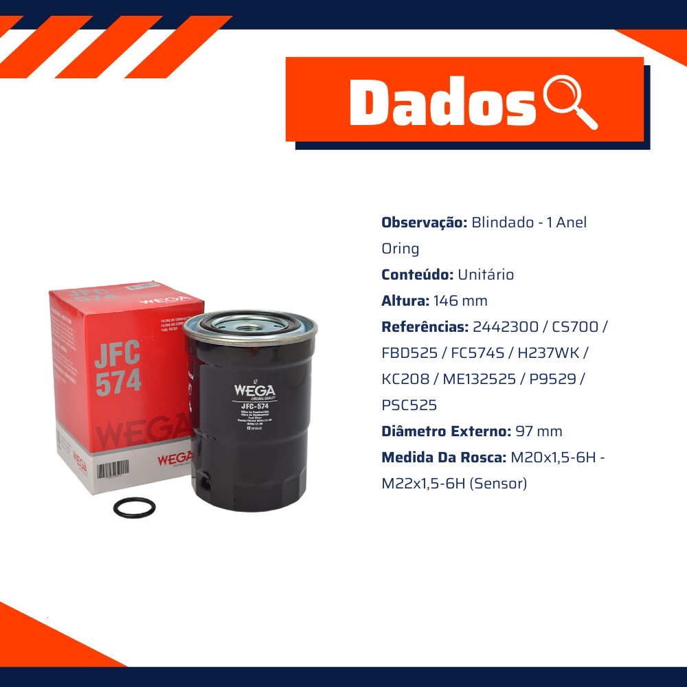 Filtro de Combustível para Mitsubishi Pajero Full - Wega - JFC-574