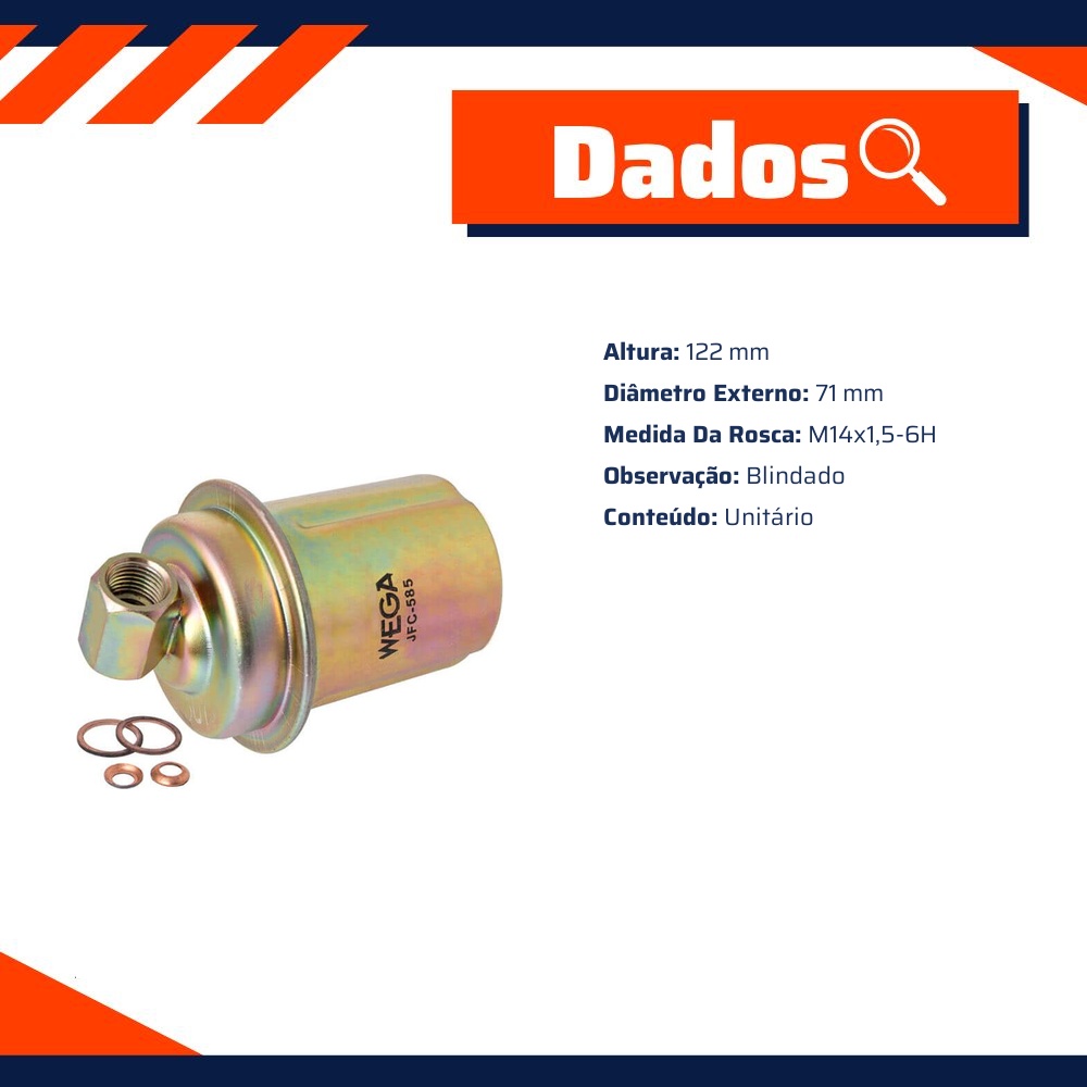 Filtro de Combustível para Hyundai Atos Atos Prime - Wega - JFC-585