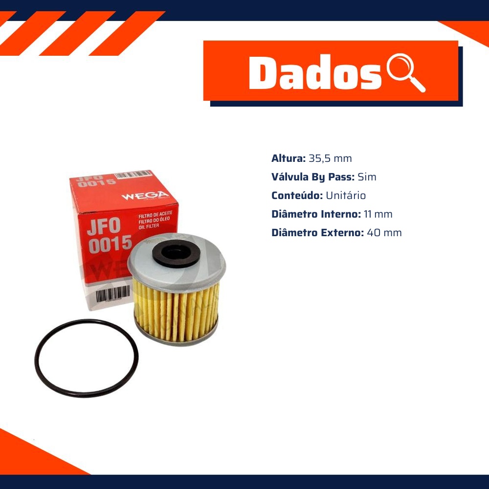 Filtro de Óleo Lubrificante para Honda CRF 450R e CRF 450X - Wega - JFO-0015
