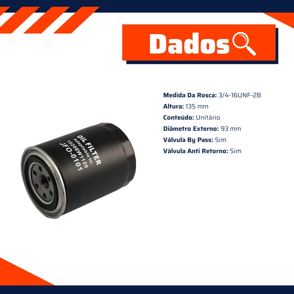 Filtro Blindado de Óleo Lubrificante para Nissan Frontier e Terrano - Wega - JFO-0101