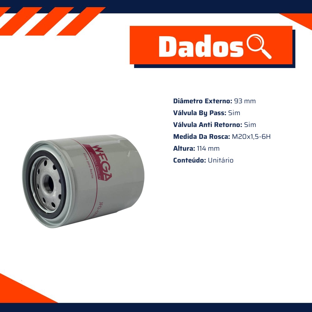 Filtro Blindado de Óleo Lubrificante para Mahindra Scorpio - Wega - JFO-0M00