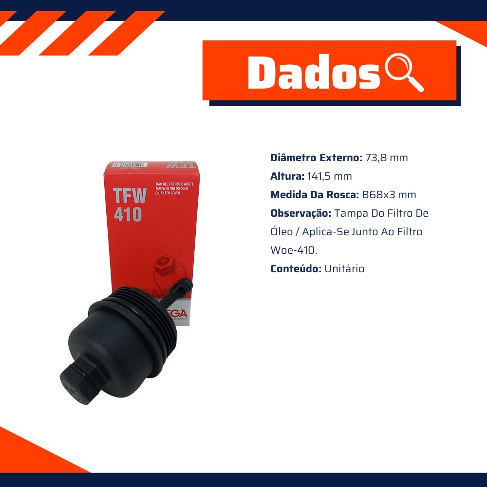 Tampa do Filtro de Óleo Lubrificante para Mercedes-Benz A 160 e A 190 - Wega - TFW-410