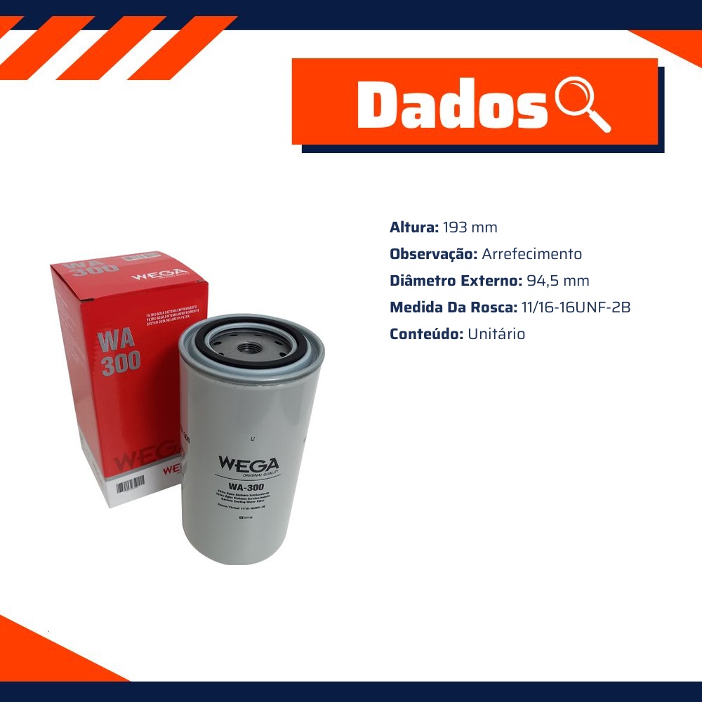 Filtro do Líquido de Arrefecimento - Wega - WA-300