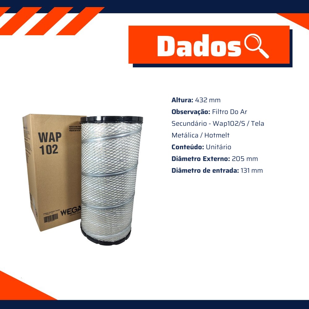 Filtro de Ar Primário do Motor - Wega - WAP-102