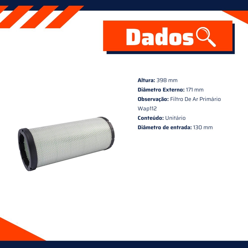 Filtro de Ar Secundário do Motor - Wega - WAP-112/S