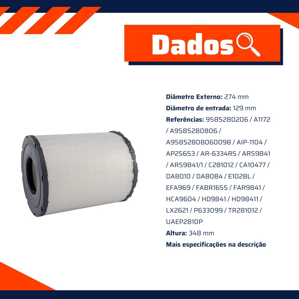 Filtro de Ar Primário do Motor - Wega - WAP-179