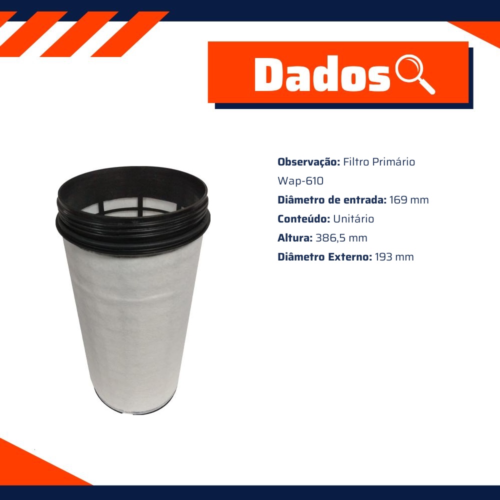 Filtro de Ar Secundário do Motor - Wega - WAP-610/S