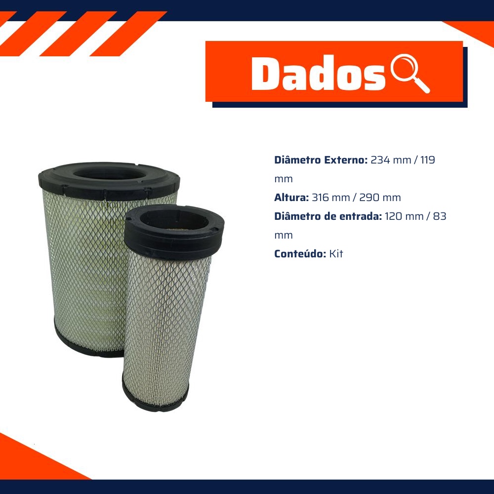 Filtro de Ar Primário e Secundário do Motor - Wega - WAP-618K