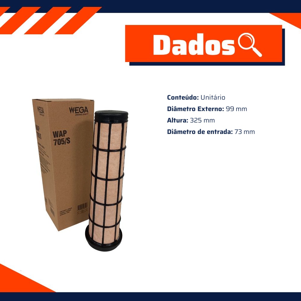 Filtro de Ar Secundário do Motor - Wega - WAP-705/S