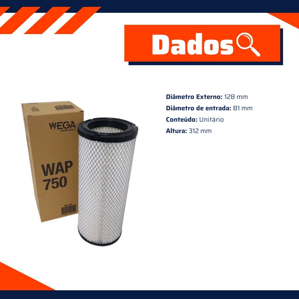 Filtro de Ar Primário do Motor - Wega - WAP-750