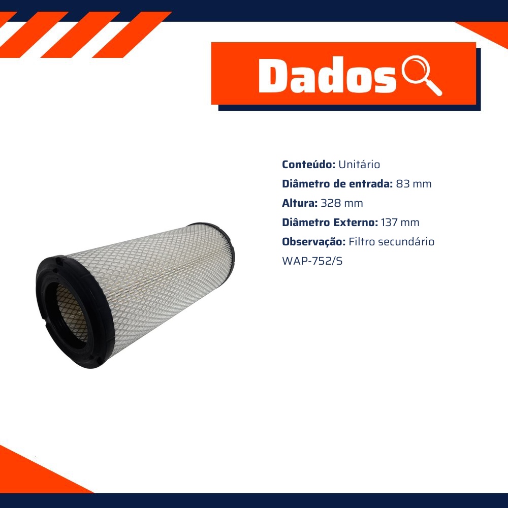 Filtro de Ar Primário do Motor - Wega - WAP-752