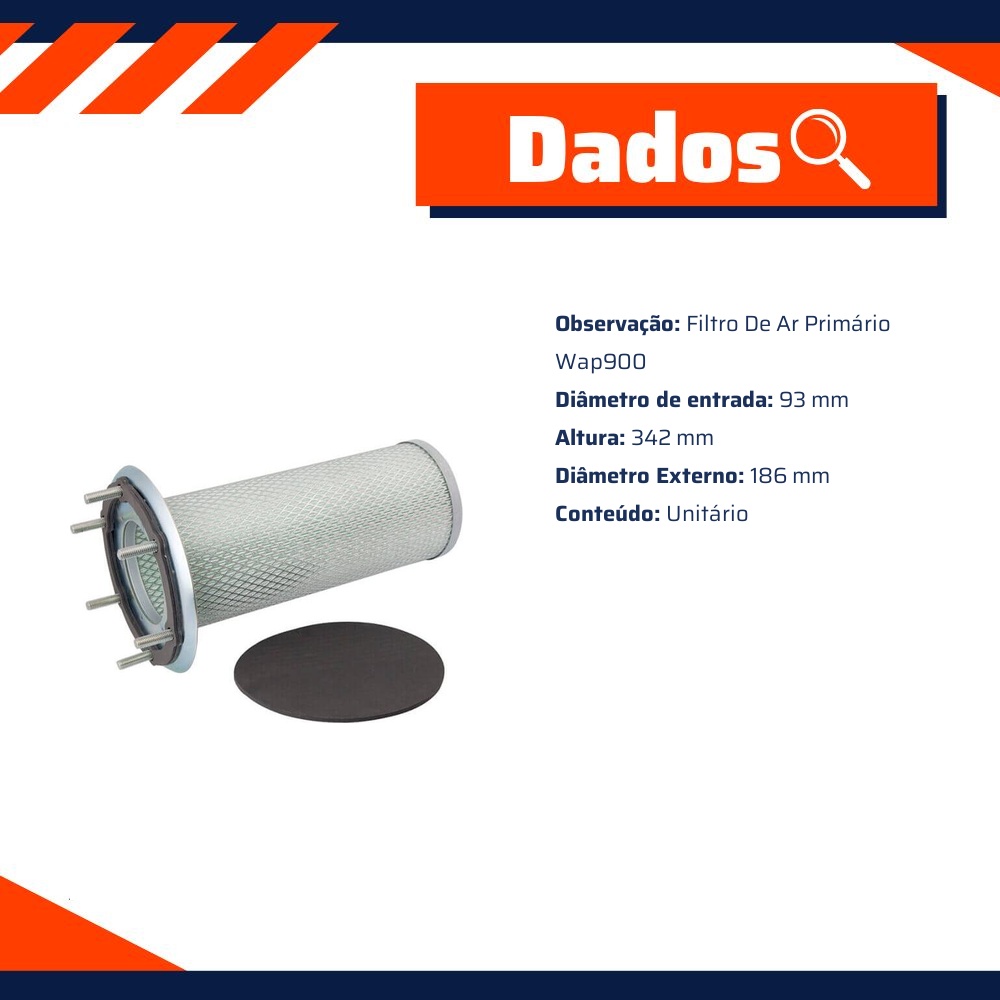 Filtro de Ar Secundário do Motor - Wega - WAP-904