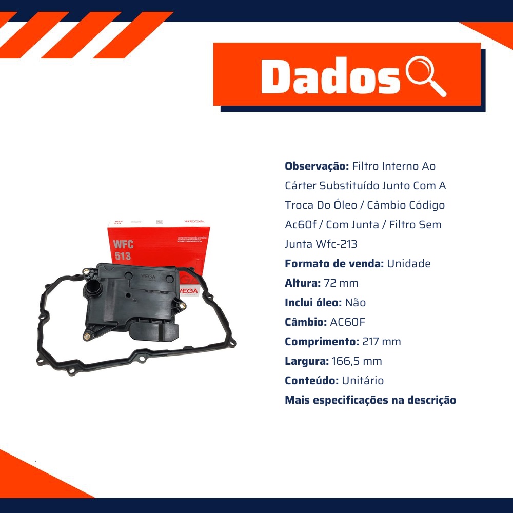 Filtro de Óleo do Câmbio Automático para Toyota Hilux e SW4 - Wega - WFC-513