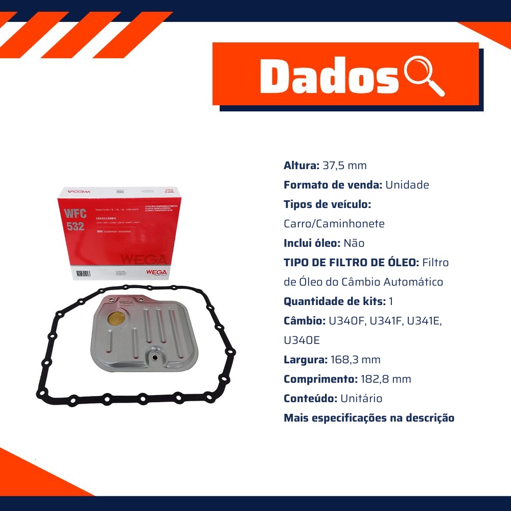 Filtro de Óleo do Câmbio Automático para Toyota Corolla - Wega - WFC-532