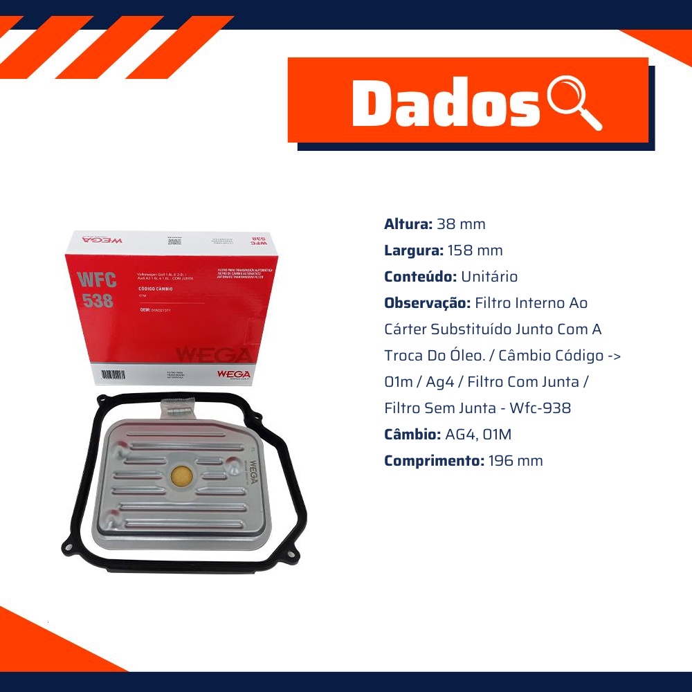 Filtro de Óleo do Câmbio Automático para Audi A3 - Wega - WFC-538