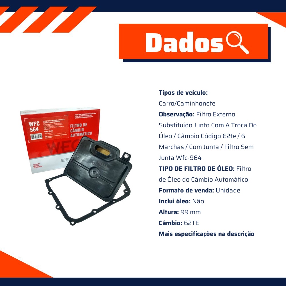 Filtro de Óleo do Câmbio Automático - Wega - WFC-564