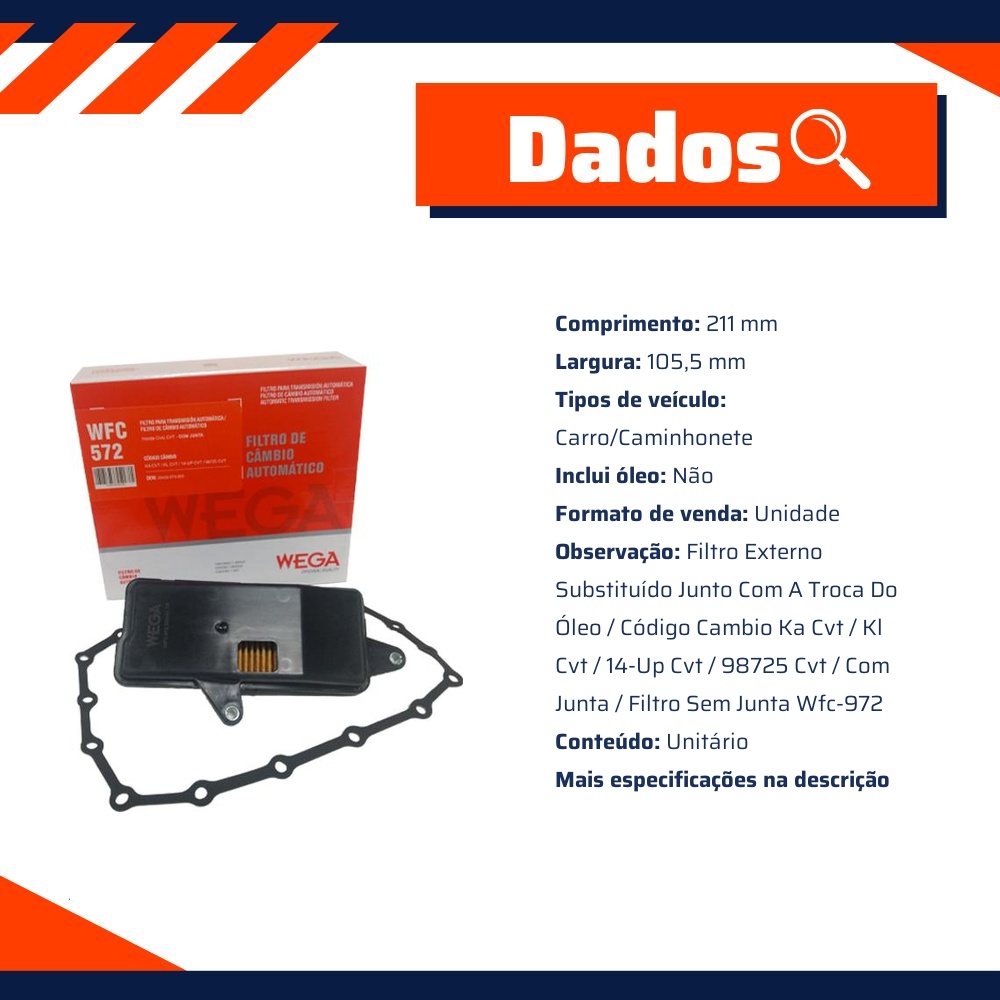 Filtro de Óleo do Câmbio Automático - Wega - WFC-572