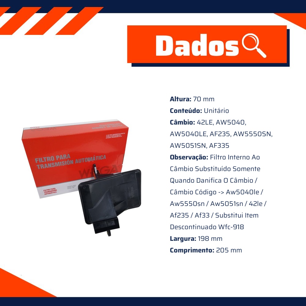 Filtro de Óleo do Câmbio Automático - Wega - WFC-917