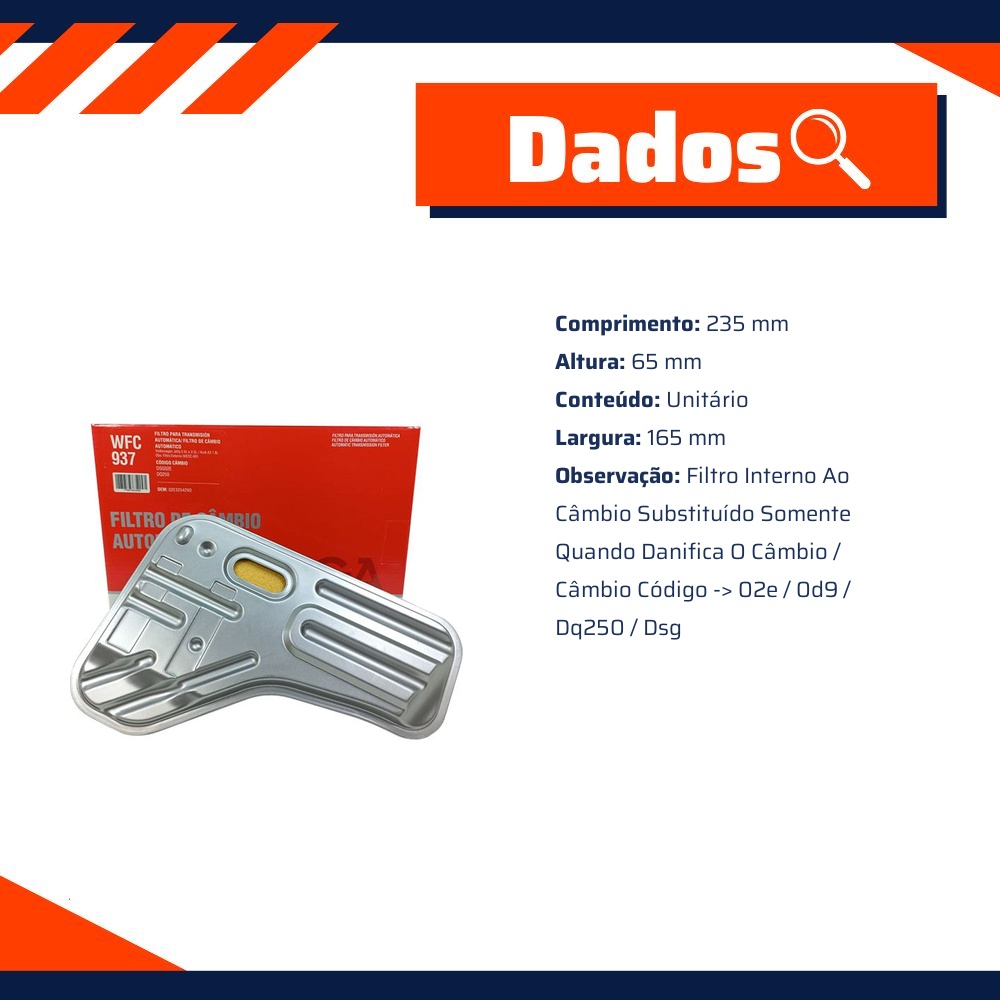 Filtro de Óleo do Câmbio Automático para Audi A3 - Wega - WFC-937