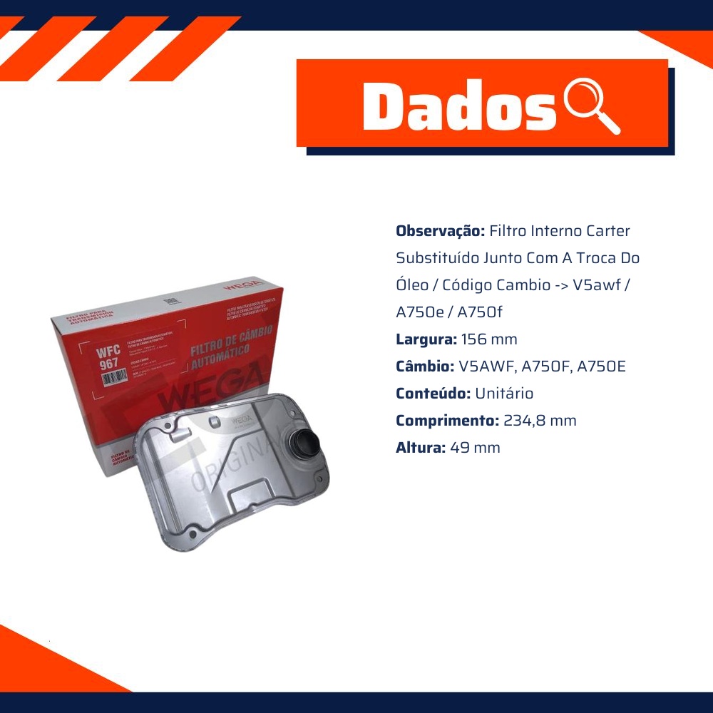 Filtro de Óleo do Câmbio Automático para Mitsubishi Pajero Full e Toyota Hilux - Wega - WFC-967