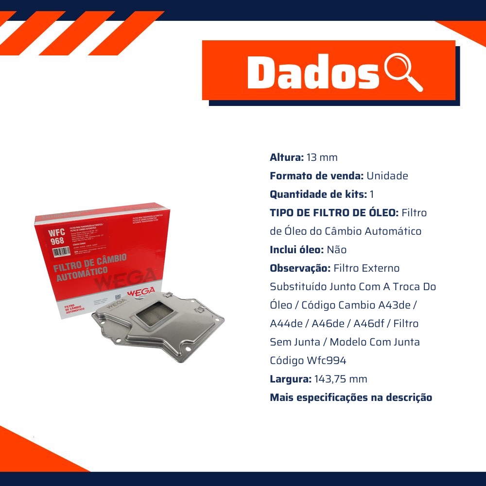 Filtro de Óleo do Câmbio Automático para Mitsubishi Pajero Tr4 e Suzuki Grand Vitara - Wega - WFC-968