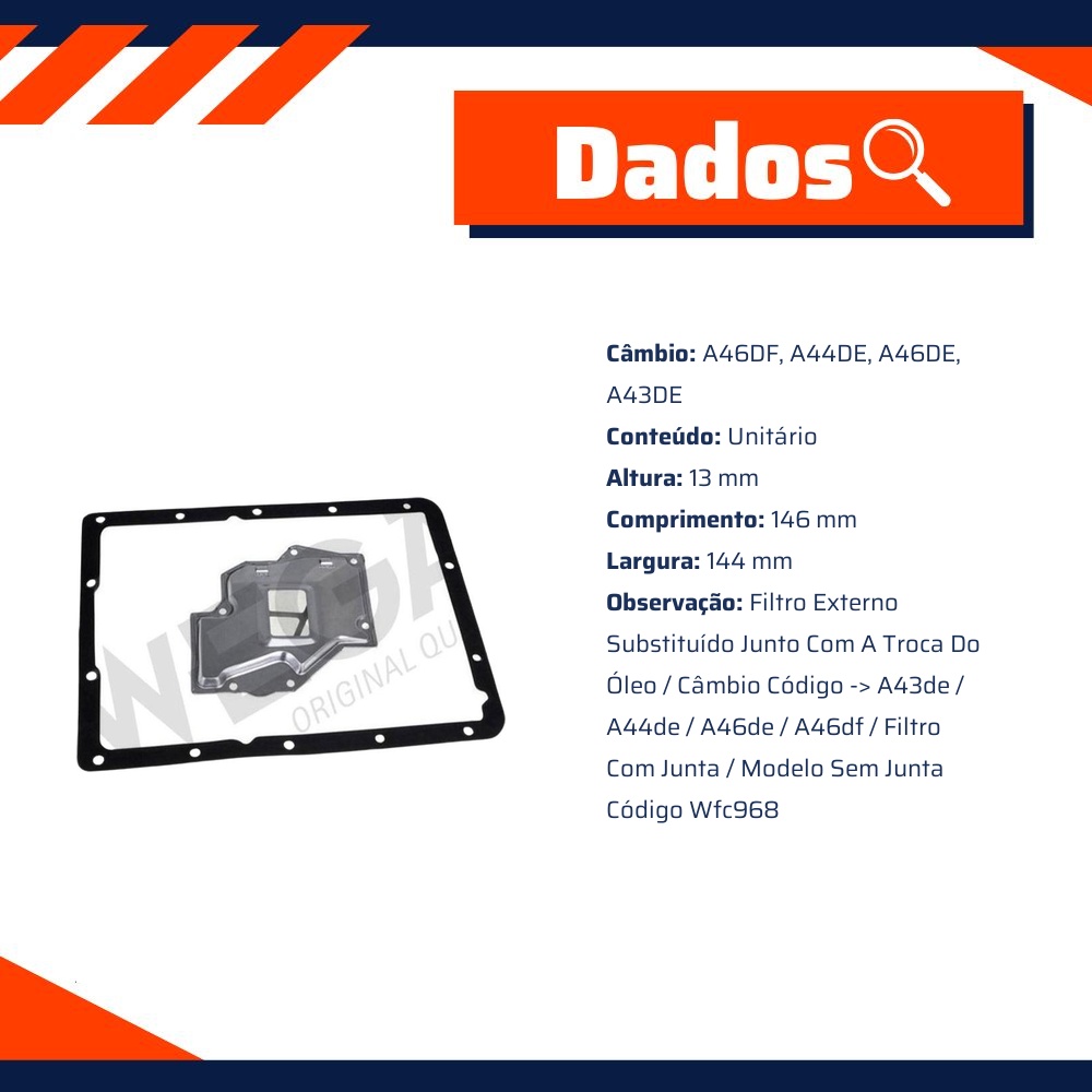 Filtro de Óleo do Câmbio Automático para Mitsubishi Pajero Tr4 e Suzuki Grand Vitara - Wega - WFC-994