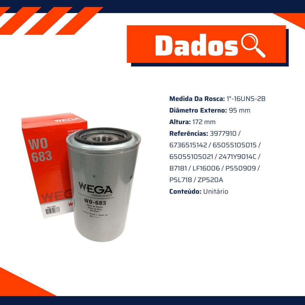 Filtro Blindado de Óleo Lubrificante - Wega - WO-683