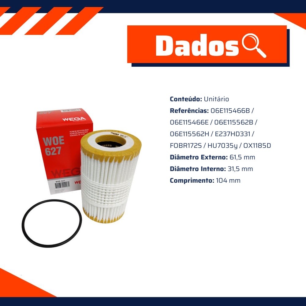 Filtro de Óleo Lubrificante para Audi Q7 - Wega - WOE-627