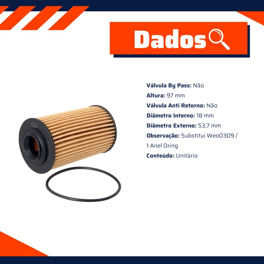 Filtro de Óleo Lubrificante para Chevrolet Omega e Trailblazer - Wega - WOE-916