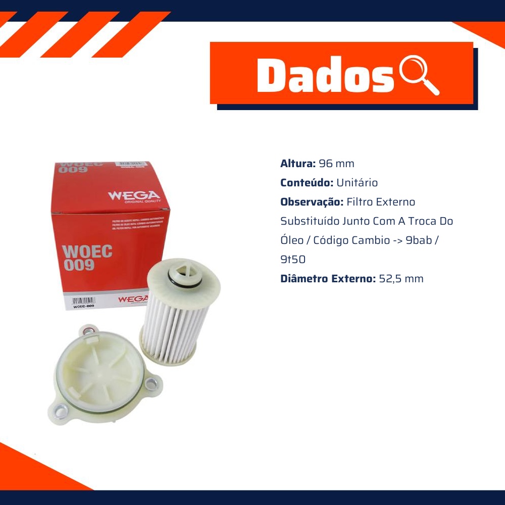 Filtro de Óleo do Câmbio Automatizado para Chevrolet Equinox - Wega - WOEC-009