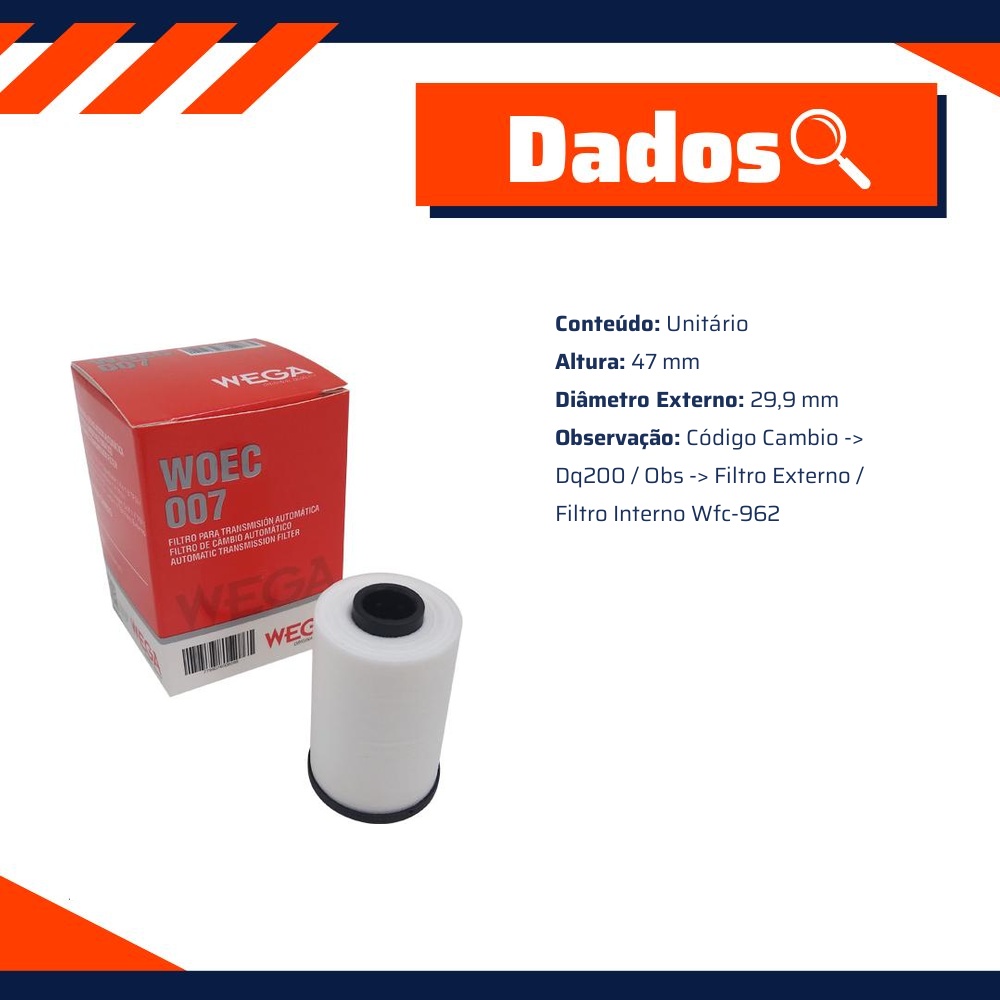 Filtro de Óleo do Câmbio Automático - Wega - WOEC-007