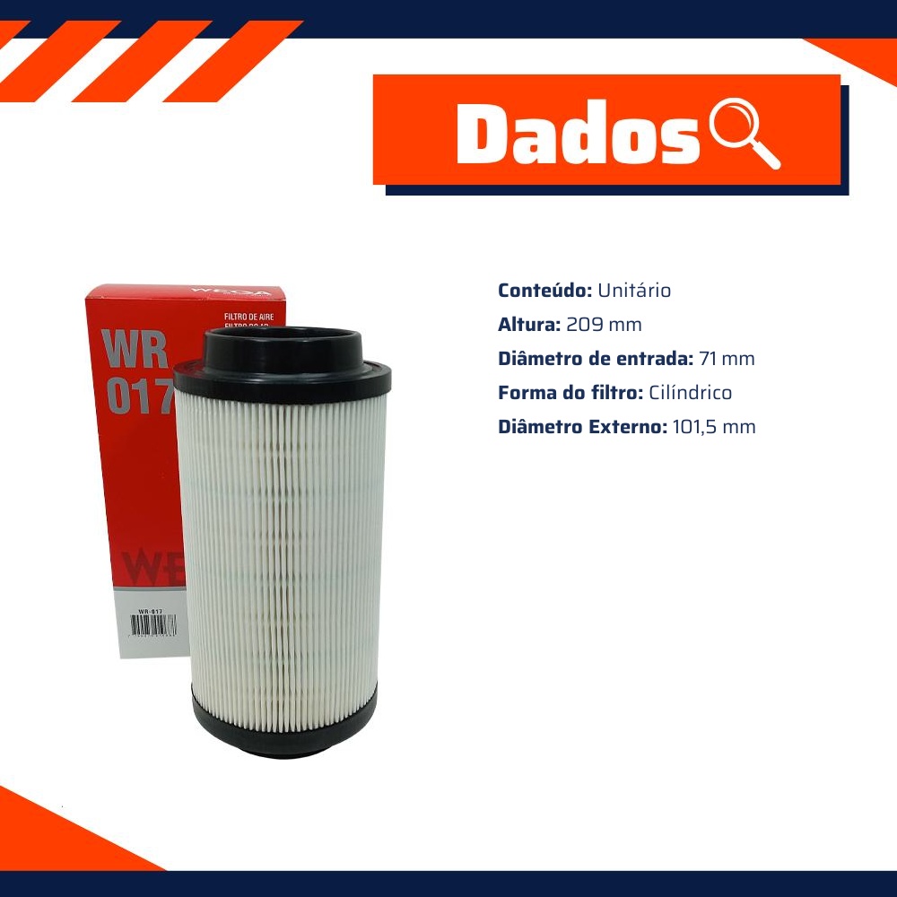 Filtro de Ar do Motor - Wega - WR-017