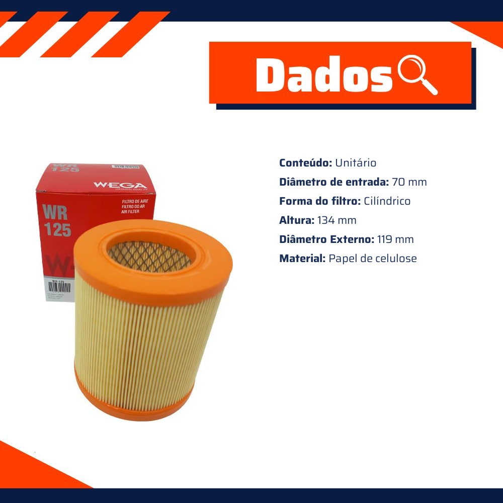 Filtro de Ar para JAC E-JT12,5 e Iev1200T - Wega - WR-125