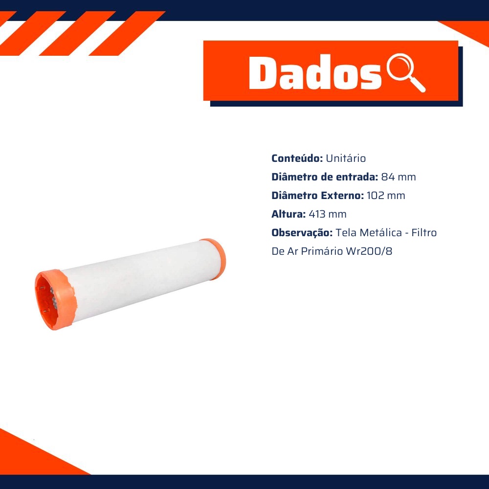 Filtro de Ar do Motor - Wega - WR-200/8S