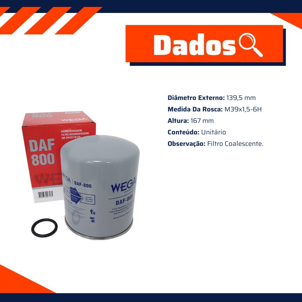 Filtro Secador do Ar Comprimido - Wega - DAF-800