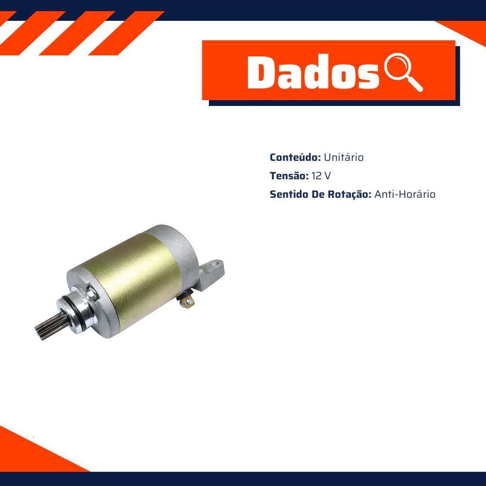 Motor de Partida 12V para Dafra Apache 150 - Gauss - GM23036