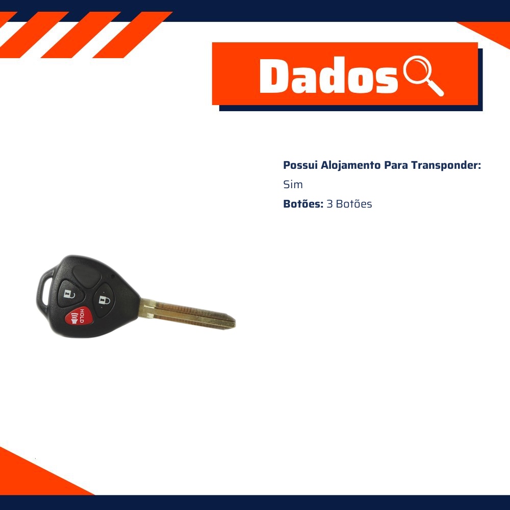Chave sem Segredo Oca 3 Botões para Toyota Hilux - Universal Automotive - 60009