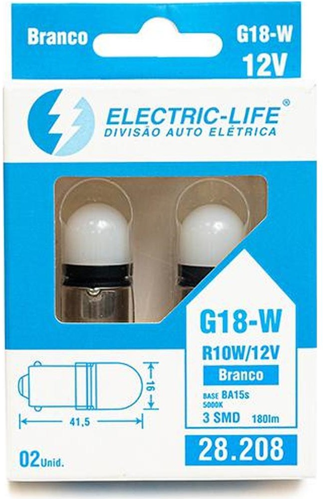 2 Lâmpada Led G18 1.8W Branca - Electric-Life - 28208